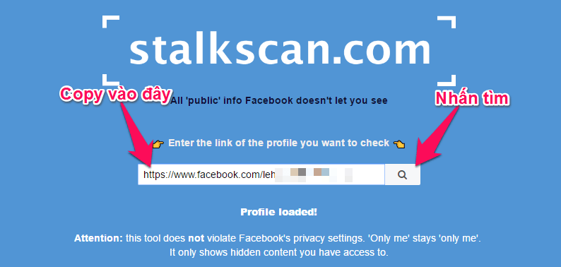 Truy cập trang Stalkscan