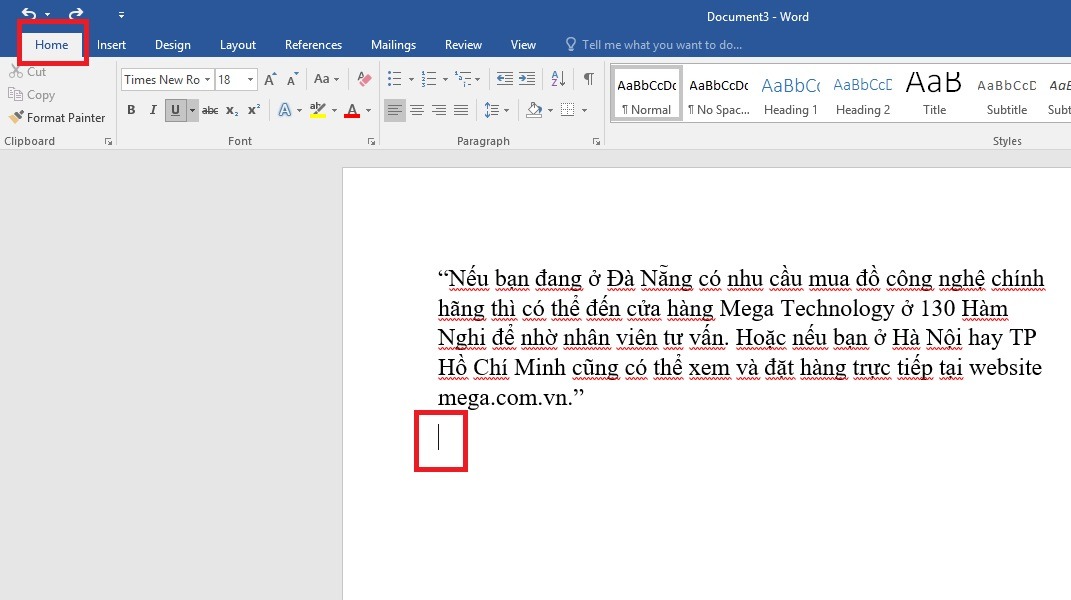 Tạo dòng kẻ ngang bằng cách sử dụng Tab