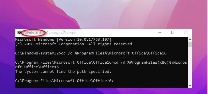 Active Office 2016 bằng Command Prompt
